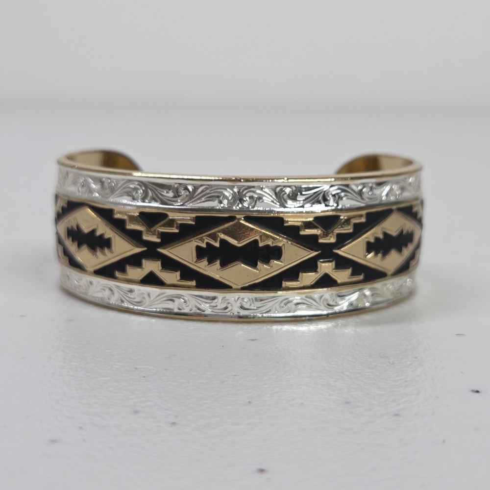 Montana Silversmiths Silver/ Gold Aztec Southwestern Wide Cuff Bracelet Cuff - Picture 2 of 16